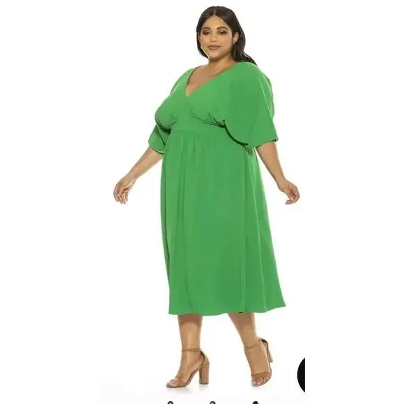 Alexia Admor Dress Size 2x Green August Draped Deep Vneck Fit & Flare Maxi 7522 - Picture 2 of 12